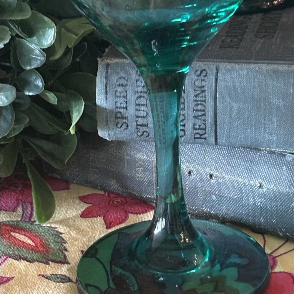 4 Vintage Cristar Translucent Turquoise Blue /Green Stemmed Wine Glasses EC. - Picture 3 of 5